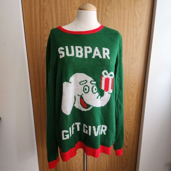 Subpar Gift Giver Knitted Elephant Ugly Christmas Sweater Norther Pole - Picture 1 of 8